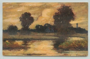 Postcard in golden splendour, sunset, cottage, river - Picture 1 of 2