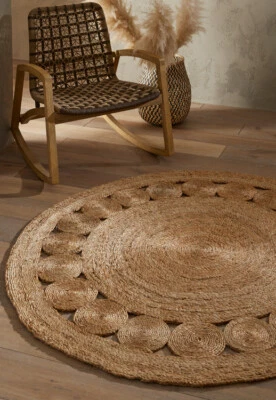 Jute Rug Natural Nova Circle 120 x 120 cm Living Room Bedroom Dinning Room Rug - Image 1 of 4