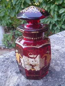 ANTIQUE BOHEMIAN VICTORIAN EDWARDIAN RUBY GLASS SCENT / PERFUME BOTTLE JAR - Picture 1 of 4