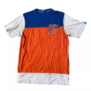Adidas New York Knicks Tee Shirt Men M NBA Orange Blue Stripe 46 Basketball - Picture 1 of 6