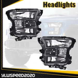 Fit 2015-17 Ford F150 LED Bar Slick Black Projector Headlights Lamps Pair - Picture 1 of 9