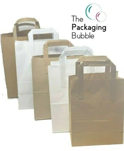 Brown White Kraft Paper Carrier Bags with Handles Lunch Gift Party Takeaway Bag - Picture 1 of 15