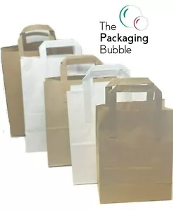More details for brown white kraft paper carrier bags with handles lunch gift party takeaway bag