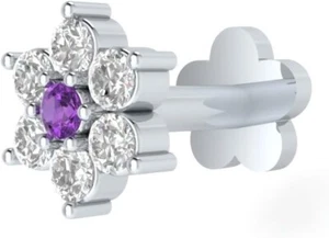 14K White Gold 0.08 CT Natural Diamond H-I/S-I Flower Stud Nose Pin for Women's - Picture 1 of 5