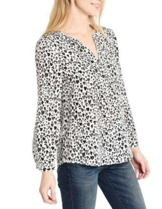 Joie Damen Seidenbluse XS schwarz weiß Herzmuster V-Ausschnitt Langarm - Bild 1 von 9