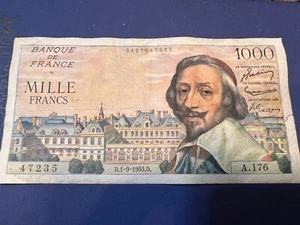 France - 1955 Banknote 1000 Francs Richelieu - D.1-9-1955D - Picture 1 of 3