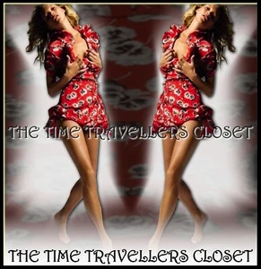 Topshop Kate Moss Iconic Red Floral Pansy Wrap Mini Tea Dress Vintage UK 10 38 6 - Picture 1 of 10
