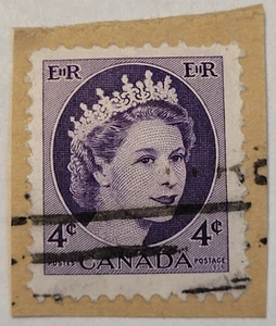 Kanada Postage ~ Queen Elizabeth II ~ Purple 4₵ Stamp ~ used/posted ~ 1954 ~ A01 - Bild 1 von 6