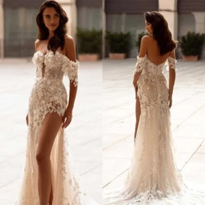 Backless Strapless Wedding Dresses Flower Applique Split Mermaid Sweep Train New - Picture 1 of 20