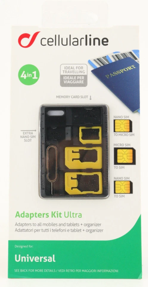 Cellularline 4in1 Adapter Set Nano-SIM Micro-SIM SD Karten Nadel Organizer 165 - Bild 1 von 1