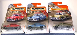 MATCHBOX METAL RED FIRE,BLUE POLICE & GOLD 50TH '51 HUDSON HORNET 3 CAR SET RARE - Picture 1 of 5