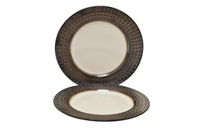 Thresholds Royal Abbey Cream Brown Dot Trim 8.75" Salad Plate- Set of 2  - Picture 1 of 3