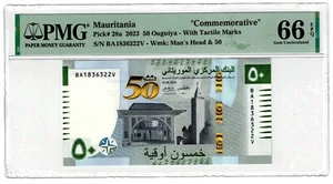 Billete de 50 Ougiyah P28 b 2023 Mauritania prefijo UNC graduado BA PMG - Imagen 1 de 2