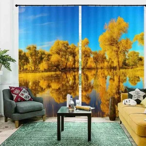 Yellow Ginkgo Trees 3D Curtain Blockout Photo Printing Curtains Drape Fabric - Picture 1 of 12
