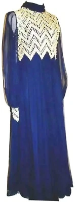 Винтажный Lillie Rubin со стразами жемчуг бусина чистый макси платье коктейльное шифоновое платье - Изображение 1 из 4