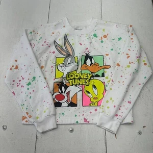 Looney Tunes White Paint Graphic Print Long Sleeve Sweatshirt Girls Size L 11-13 - Picture 1 of 5