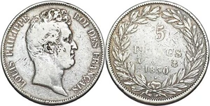 LOUIS PHILIPPE SANS LE I 5 FRANCS 1830 A PARIS TRANCHE EN CREUX F.313 - Imagen 1 de 1