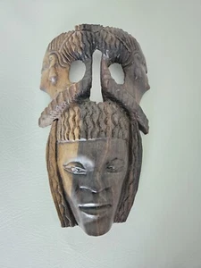 Hand Carved Wooden African Tribal Face Mask 9" - Picture 1 of 7