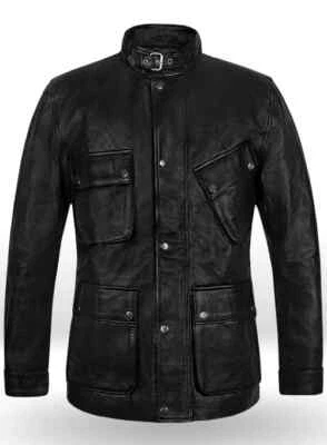 Men's Black Leather Jacket Pure Lambskin Blitz Jason Statham - Image 1 of 4