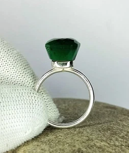 Lab Created Emerald Ring 920 Sterling Silver Statement Pomellato Ring - Picture 1 of 10