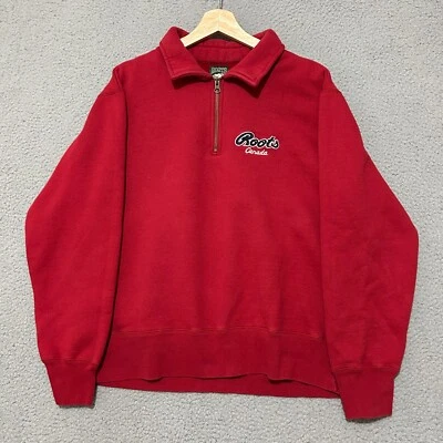 Roots Canada 1/4 Zip Sweatshirt Adult Large Red Pullover Fleece Lined Collared - Image 1 of 4