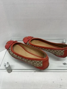 Zapatos planos Coach Saundra talla 8 rojo beige firma C ballet cuero lona - Imagen 1 de 10