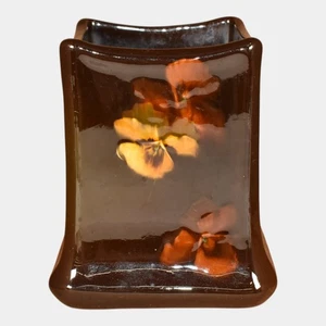Roseville Rozane 1900s Art Pottery Standard Smalto Pansies Vaso Quadrato Ceramica - Foto 1 di 7