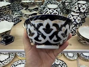 6er Set usbekische kobaltblaue Suppenschalen - handgefertigtes Porzellan UZB - Bild 1 von 8