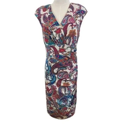 FLATTERING Ralph Lauren Paisley Print Dress V-Neck Sleeveless Sheath Size 16 - Image 1 of 4