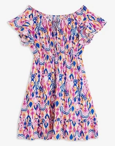 Webkleid mit Druck Gr. 40 Wollweiß Pfingstrose Hellfuchsia Mini Sommerkleid Neu - Bild 1 von 1