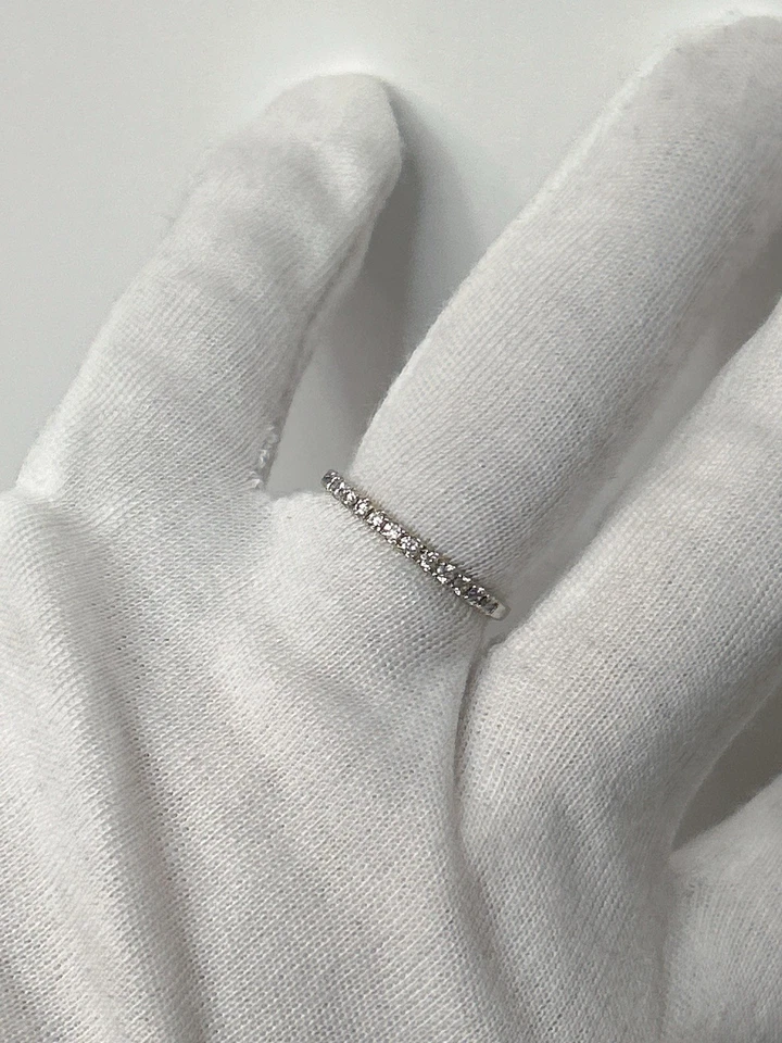 14K White Gold Diamond Eternity Band: Sparkling Full-Cut Stone Stackable Ring - Image 1 of 4