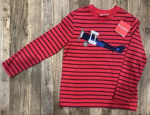 Hanna Andersson Boys Long Sleeve Red & Navy Striped Airplane Shirt Size US 6-7 - Picture 1 of 2