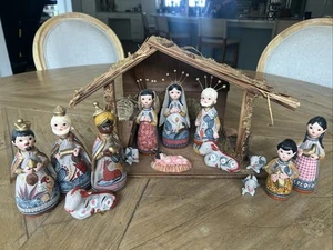 Tonala Mexican Pottery Nativity With Stable Hand-Painted Vintage Rare - Picture 1 of 11