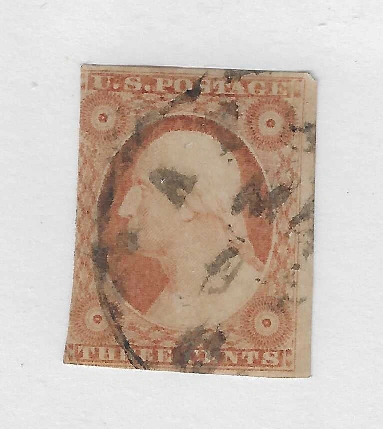 scott 10a, three cent imperf orange brown, used, 1851, cv $160 - Image 1 of 2