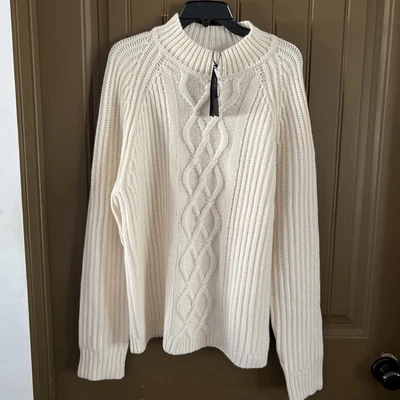 Suéter Pull-on Banana Republic para Mujer 100% Cachemira Blanco Tejido con Cable Talla L Foto 1 de 4