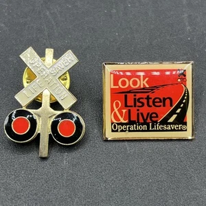Operation Lifesaver Pins Lot of 2 Railroad Crossing Safety Look & LIsten Live - Picture 1 of 6