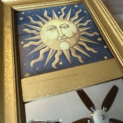 Vintage 90s Mary Beth Zeitz Celestial Whimsical Sun Star Mirror Gold Frame Y2K - Image 1 of 4