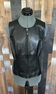 Y2K Talbots Petites Lederweste Damen 6 schwarz Reißverschluss vorne minimalistisch gefüttert - Bild 1 von 14