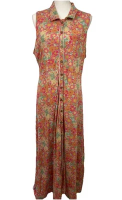 Maxi Vestido Para Mujer Natural Life L Rosa Naranja Floral Sin Mangas Camisa con Botones Foto 1 de 4