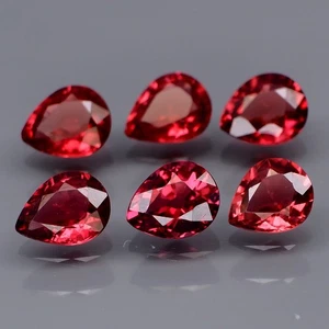 Pear Shape 6x5 mm.Best Color! Natural Cherry Red Rhodolite Garnet 6Pcs/4.36Ct. - Picture 1 of 6