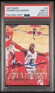 1997 Fleer 34 Hakeem Olajuwon Signed Houston Rockets Card Grade 9 Auto 10 POP 1 - Picture 1 of 4