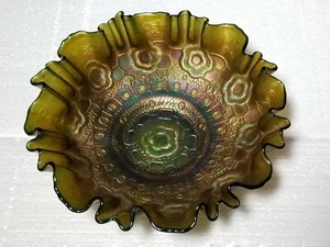 Raro Fenton Carnaval Vidrio 2 en 1 Rosa Cautiva Verde 8" Cuenco - Imagen 1 de 5