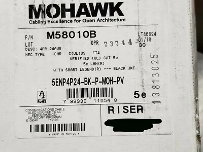 Cable elevador de red Belden Mohawk M58010 24/4P CAT5e LAN UTP negro/100 pies Foto 1 de 4