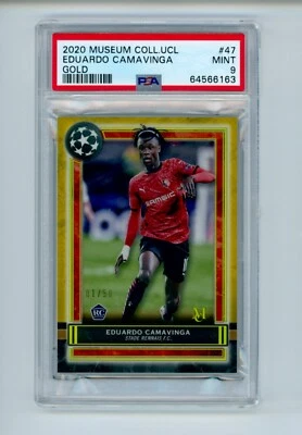 2020-21 Eduardo Camavinga Topps Museum Gold Rennais Rookie Card 1/50 PSA 9 MINT - Image 1 of 3