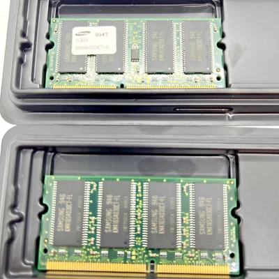 2 x Samsung 9947 64MB PC100 144 Pins SODIMM KMM464S824CT1-FL Laptop Memory 128MB - Image 1 of 4
