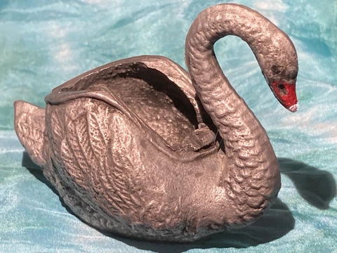 Victorian Detailed Cast Aluminum Swan Planter Match Safe Antique 3" X 2.5" Cover