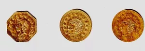 3 California Gold Souvenir Tokens Half 1/2 Dollars - Round and Octagonal - Picture 1 of 10