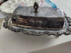Antique Poole Silver Co 413 Lancaster Rose Silverplate Footed Butter Dish-3pc