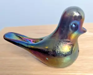 PHOENICIAN GLASS MALTA Iridescent Carnival Glass Bird Paperweight Signed Bottom - Picture 1 of 7