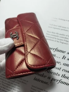 CHANEL 6 ring Key Case Matelasse Coco Mark Lambskin Leather Red France Auth - Picture 1 of 19